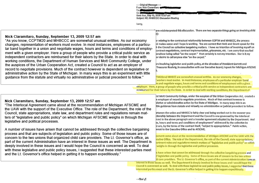 Images from 
E-mails Reveal Child Care Union All About the Money