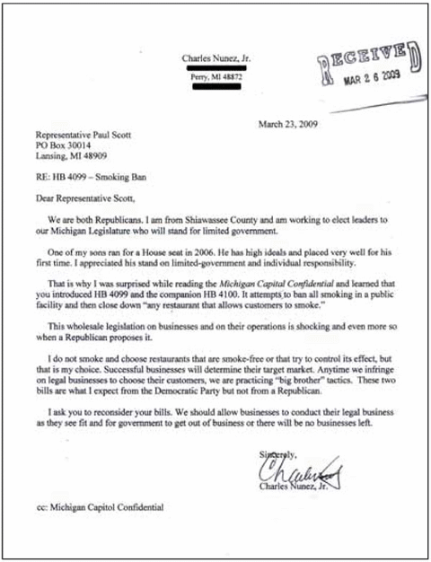 Letter from Mr. Charles Nunez to Representative Paul Scott - click to enlarge